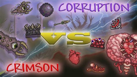 <strong>Corruption</strong> drops items such as the mana band, vilethorn, etc, while the <strong>crimson</strong> drops items such as the panic necklace, rotted fork, <strong>crimson</strong> rod. . Is crimson or corruption better